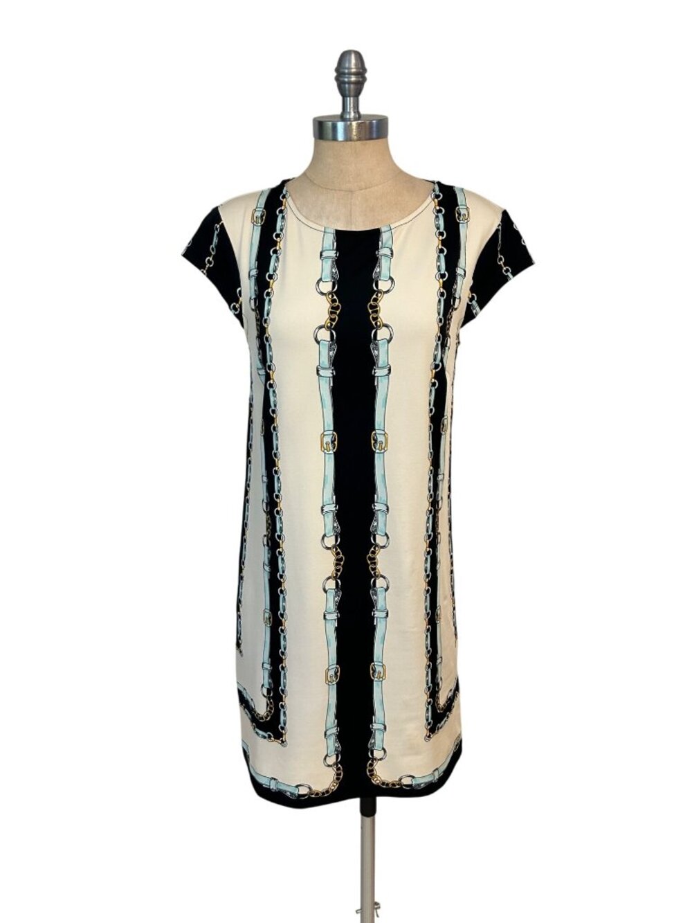 JB Julie Brown Womens Equestrian Print Cap Sleeve Shift Dress Small